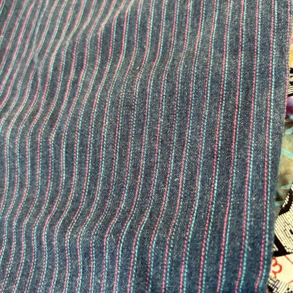 VTG Lee Railroad Pinstripe High Waist Made USA 13 Womens Jeans Leather Patch 80s - Picture 5 of 8